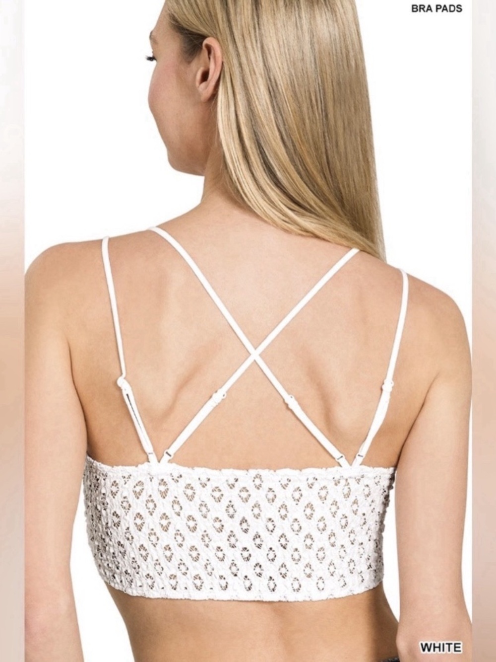 New Zenana Crochet Lace Bralette With Bra Pads Floral Pull On White Crop - Picture 6 of 6
